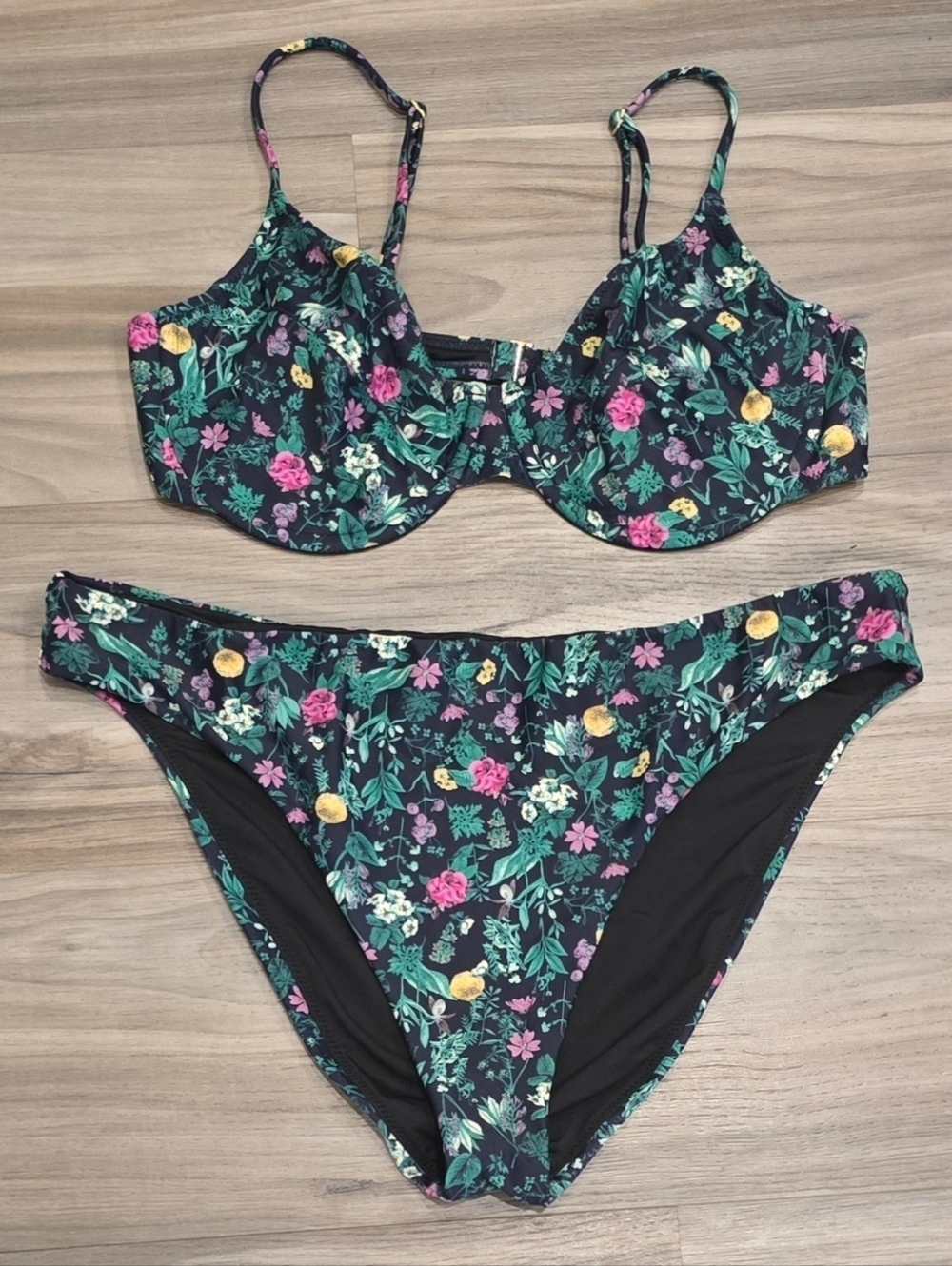 J.Crew Reimagined Floral Bikini Set 36D Navy Two Piece Swimsuit Womens
